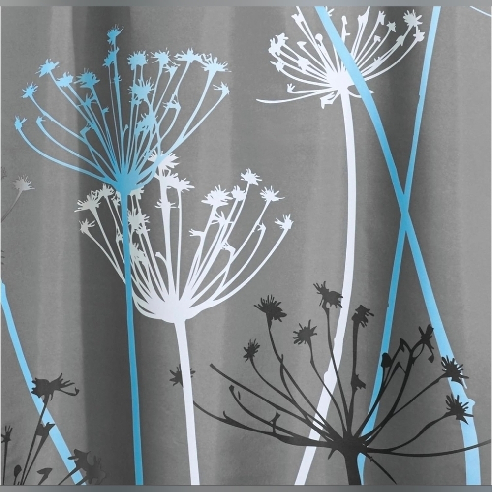 iDesign Thistle Floral Fabric Bathroom Shower Curtain - 72" x 72", Gray/Blue - Picture 2 of 3